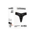 Трусики для страпона REALROCK Elastic Harness з кільцем, шкіряні, чорні, One Size (S-XL)