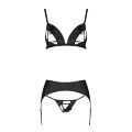 Комплект з екошкіри Passion MILEY SET L/XL, black, трусики, бюстгальтер, пояс для панчіх