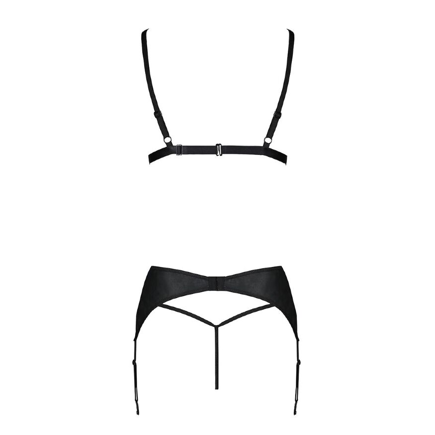 Комплект з екошкіри Passion MILEY SET L/XL, black, трусики, бюстгальтер, пояс для панчіх