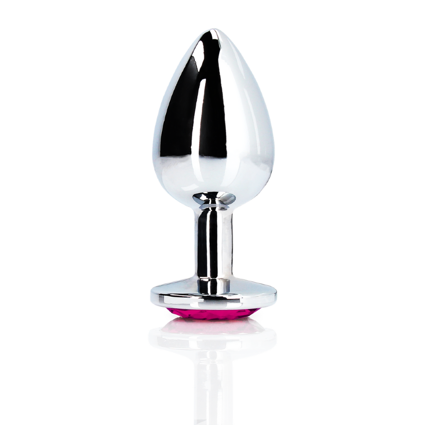 Анальная пробка - Ouch! Metal Butt Plug Large Silver/Rubellite Pink