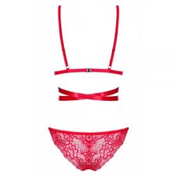 Комплект мереживний Obsessive Lovlea зі стрічками, червоний, L/XL