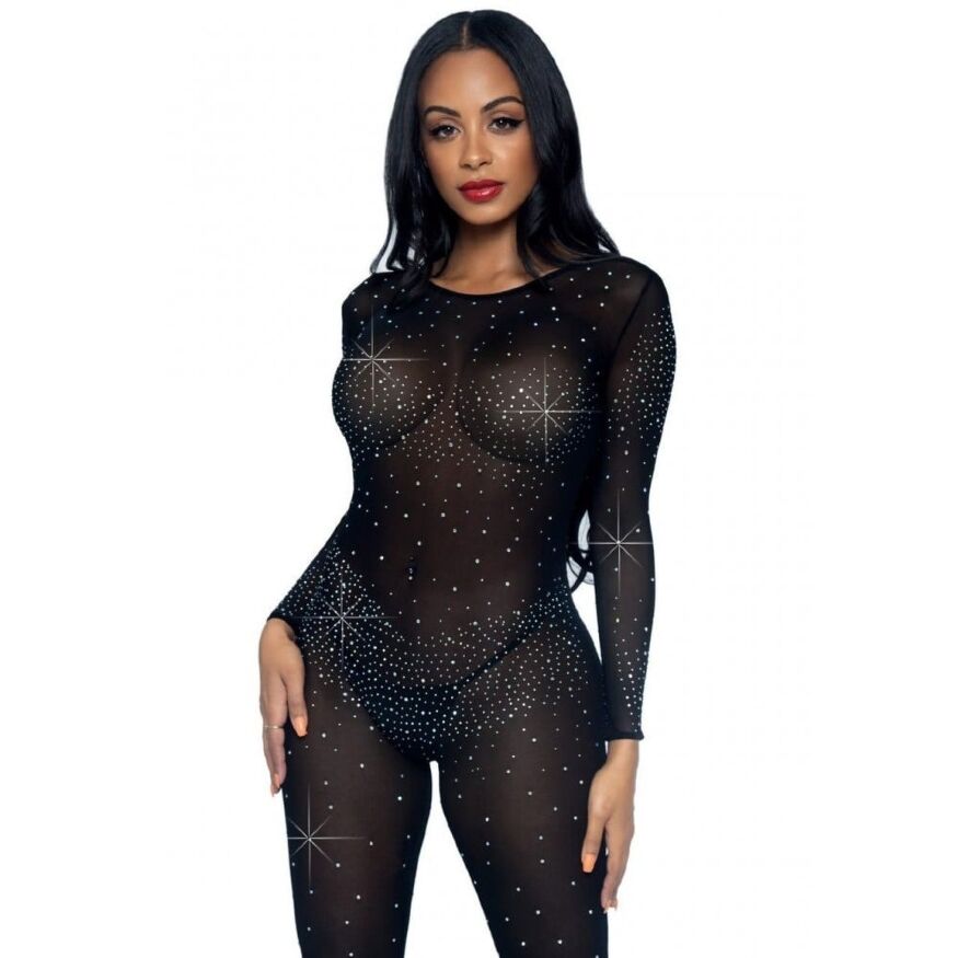 Полупрозрачный комбинезон Leg Avenue Rhinestone со стразами и вырезом на спине, черный, M