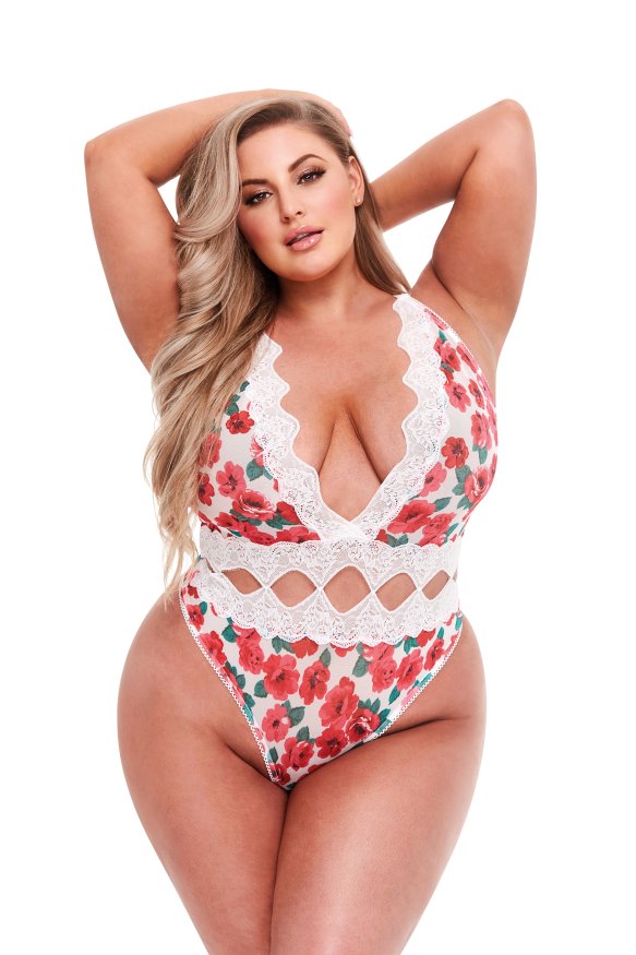 Ажурне боді WHITE FLORAL &amp; LACE TEDDY, XL