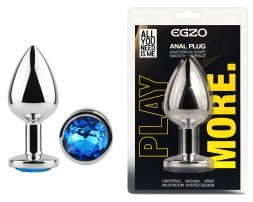 Анальная пробка с кристаллом EGZO - Silver Round Plug Blue size S