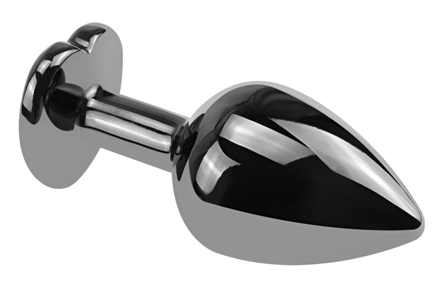 Анальная пробка с кристаллом EGZO - Dark Silver Heart Plug Amethyst size M