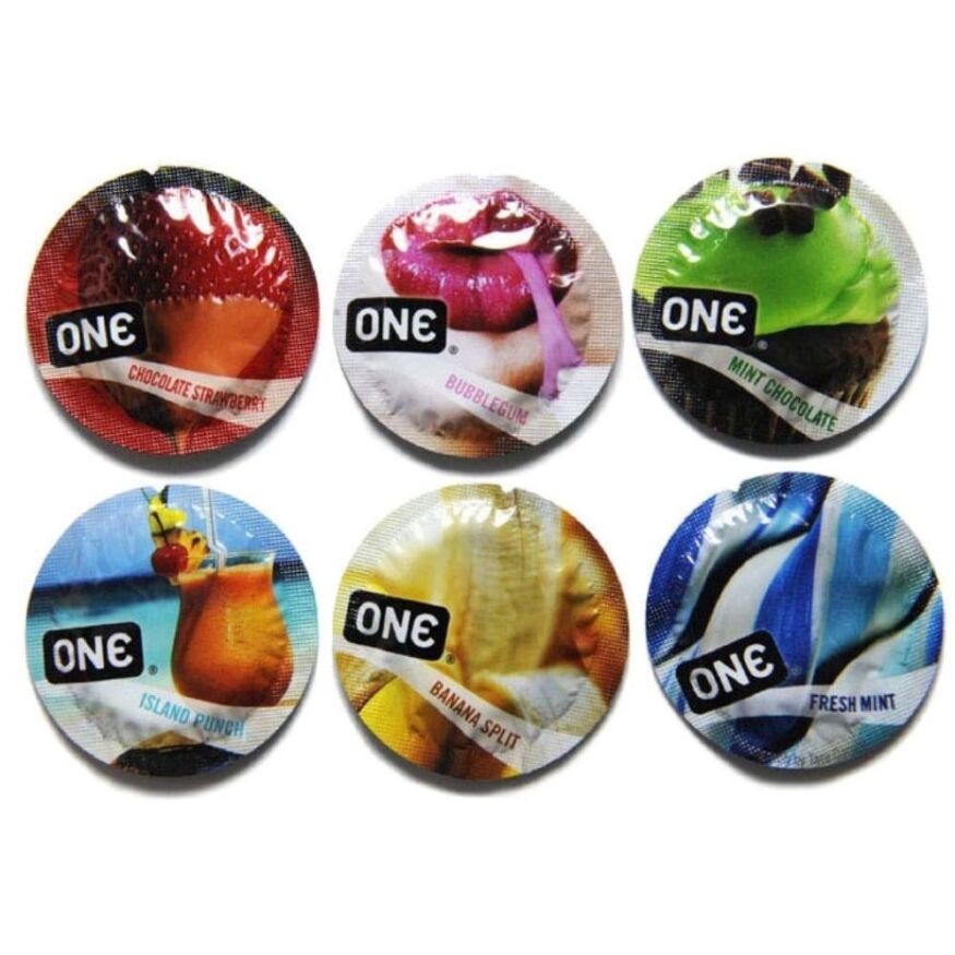 Набір оральних презервативів ONE Flavor Waves з різними уподобаннями (ціна за упаковку, 12 шт.)