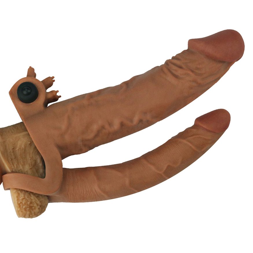 Насадка на член для двойного проникновения - LoveToy Pleasure X-Tender Vibrating Double Penis Sleeve Add 2" Brown
