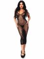 Сексуальное платье длинное в сетку с цветочным узором Leg Avenue черное, O/S