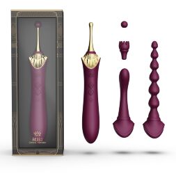 Мультифункціональний вібратор Zalo - Bess 2 Velvet Purple, 4 насадки, підігрів