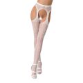 Эротические колготки-бодистокинг Passion S014 white, имитация чулок в сеточку и пояса