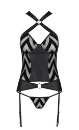 Корсет з геометричним орнаментом та стрінги HIMA CORSET black S/M - Passion