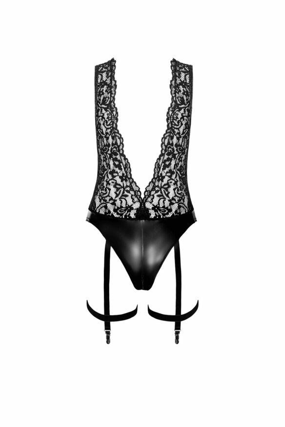 Боди Noir Handmade F297 Libido, 3XL, черное, кружево, низ под латекс, открытый доступ, гартеры