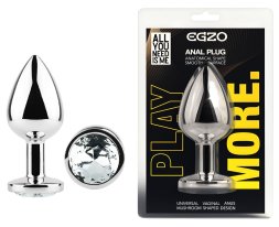 Анальная пробка с кристаллом EGZO - Silver Round Plug Clear size S