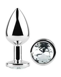 Анальная пробка с кристаллом EGZO - Silver Round Plug Clear size S