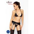 Комплект белья под латекс Passion CAPRI SET L/XL, black, мини-бикини, стринги, пояс для чулок