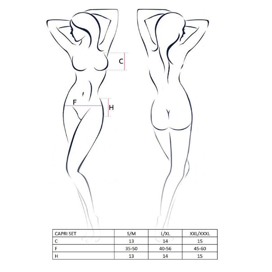Комплект белья под латекс Passion CAPRI SET L/XL, black, мини-бикини, стринги, пояс для чулок