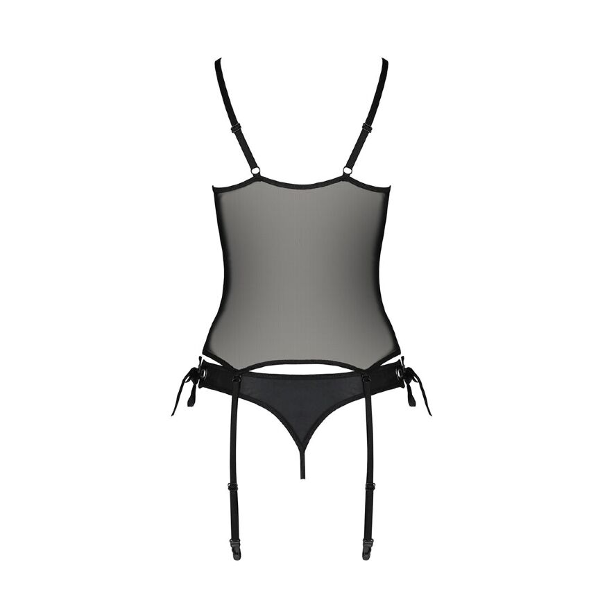 Passion Nessy Corset - эротический корсет и стринги с доступом, L/XL (чёрный)