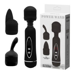 Шелковистый универсальный вибромассажёр черного цвета с насадками Power Wand Massage Kit Black
