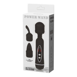 Шелковистый универсальный вибромассажёр черного цвета с насадками Power Wand Massage Kit Black