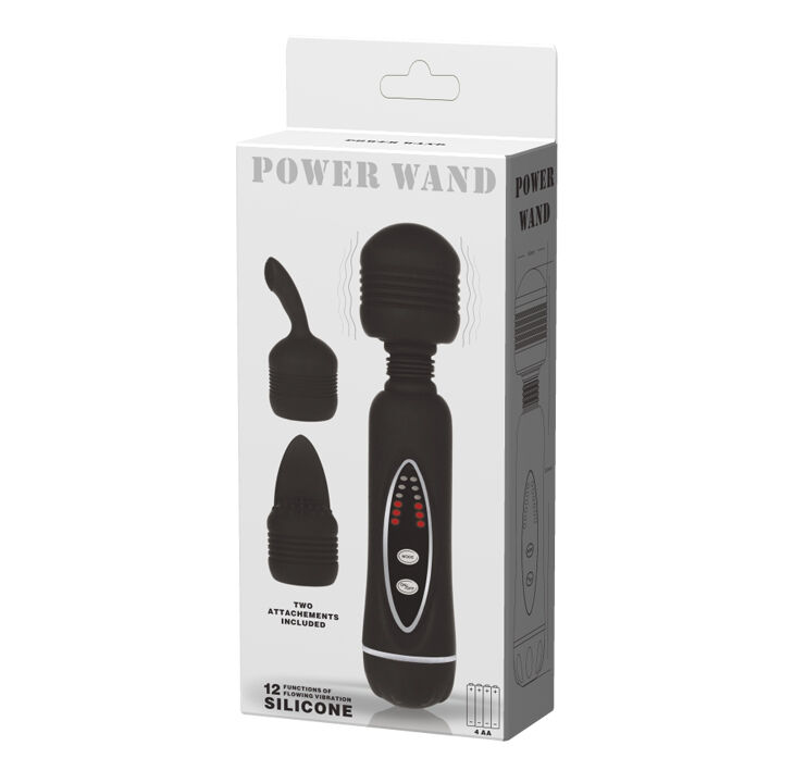 Шелковистый универсальный вибромассажёр черного цвета с насадками Power Wand Massage Kit Black