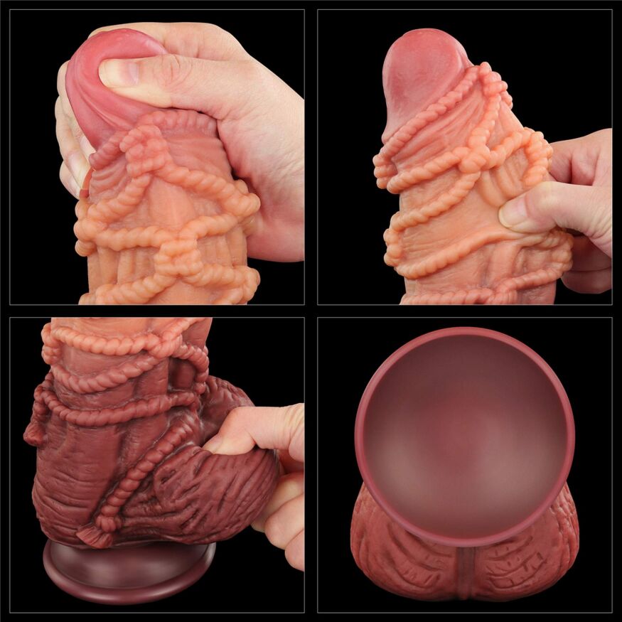 Толстый член с веревкой - Dual-Layered Silicone Cock With Rope 9.5" Flesh