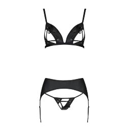 Комплект з екошкіри Passion MILEY SET XXL/XXXL, black, трусики, бюстгальтер, пояс для панчіх