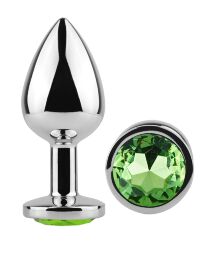 Анальная пробка с кристаллом EGZO - Silver Round Plug Green size S