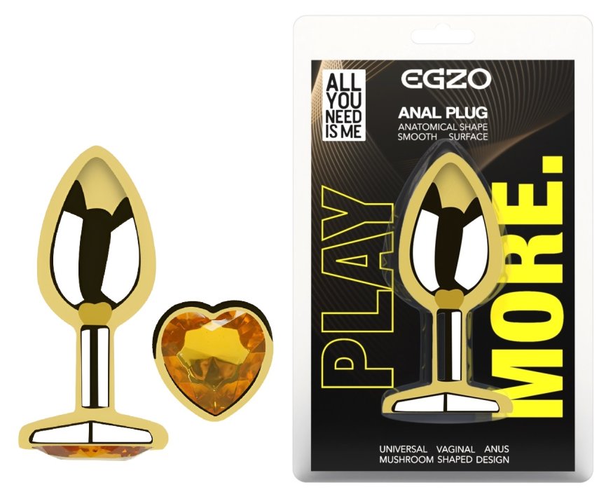 Анальная пробка с кристаллом EGZO - Gold Heart Plug Yellow size S