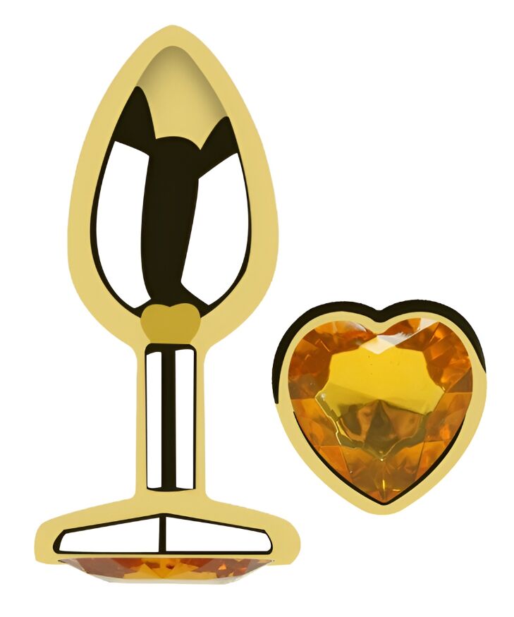 Анальная пробка с кристаллом EGZO - Gold Heart Plug Yellow size S