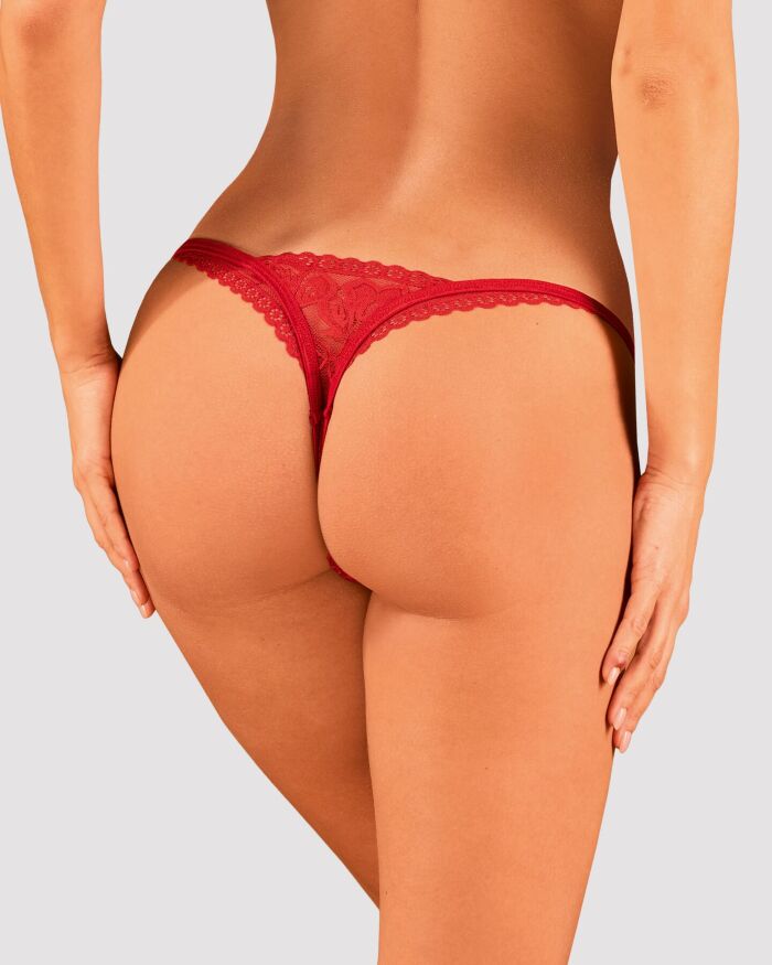 Obsessive Lacelove thong - кружевные эротические стринги, M/L (красный)