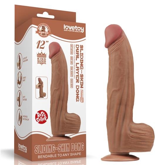 Фалоімітатор - Sliding-Skin Dual Layer Dong 12" Brown