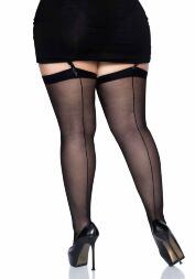 Прозрачные чулки с соблазнительным швом от Leg Avenue + PLUS SI Black