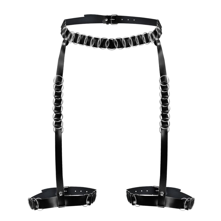 Гартеры украшенные кольцами Art of Sex - Geneva, Натуральная кожа, Размер XS-M