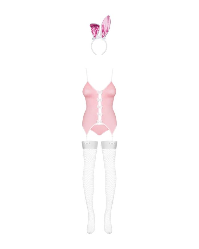 Еротичний костюм зайчика Obsessive Bunny suit 4 pcs costume pink L/XL, рожевий, топ з підв’язками, т