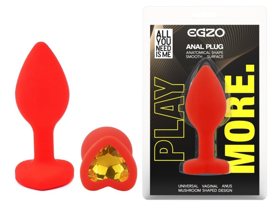 Силіконова анальна пробка EGZO - Silicone Red Heart Plug Yellow, size S