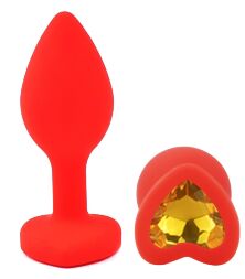 Силіконова анальна пробка EGZO - Silicone Red Heart Plug Yellow, size S