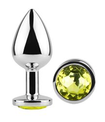 Анальная пробка с кристаллом EGZO - Silver Round Plug Lime size S