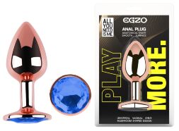 Анальная пробка с кристаллом EGZO - Rose Gold Round Plug Blue size M