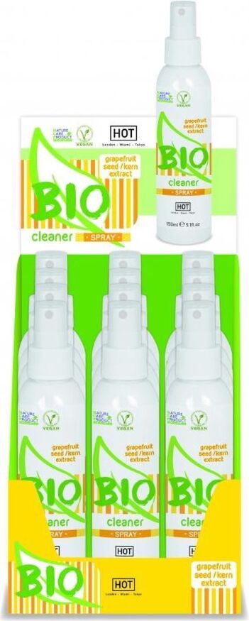 Дисплей із очисником для секс іграшок HOT BIO Cleaner Spray 150 мл (12 шт. у наборі)