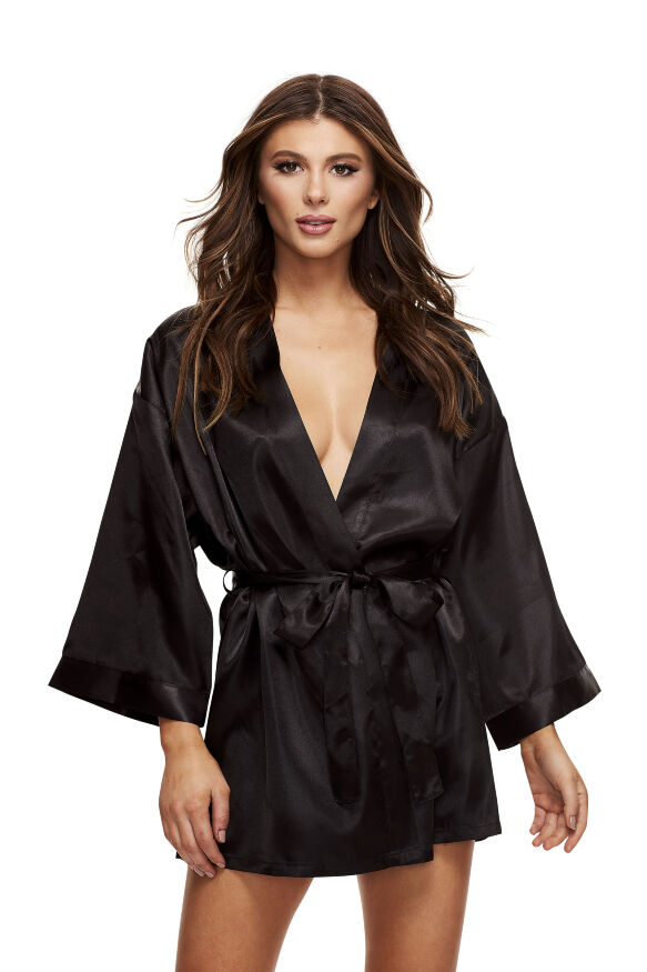 Атласный халатик ALL SATIN ROBE BLACK, XL