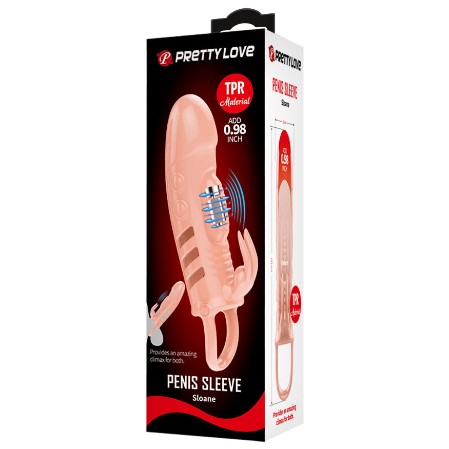 Щільна вібронасадка на пеніс з петлею для мошонки - Pretty Love Sloane Vibrating Penis Sleeve Flesh