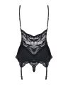 Сатиновий мереживний корсет Obsessive 810-COR-1 babydoll &amp; thong S/M, чорний, корсет, танга
