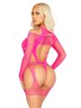 Бодистокинг Leg Avenue Fishnet Garter Harness and Teddy One Size Neon Pink