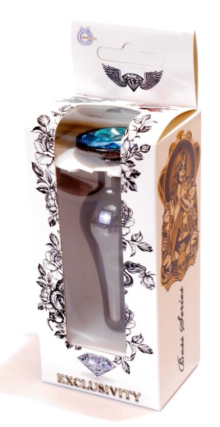 Анальная пробка Boss Series - Jewellery Dark Silver BUTT PLUG Light Blue, BS6400058