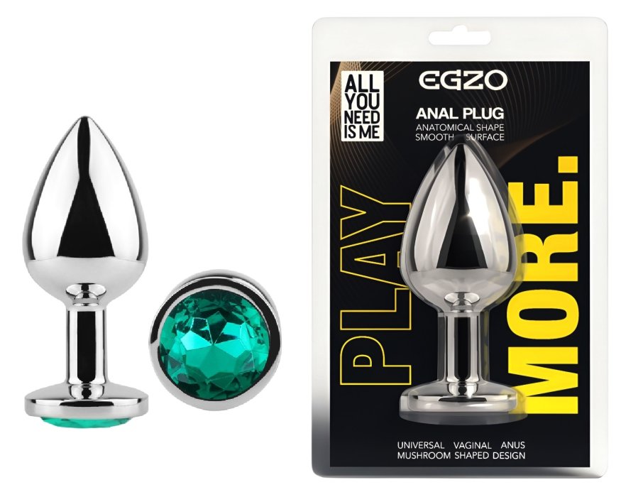Анальная пробка с кристаллом EGZO - Silver Round Plug Marine size S