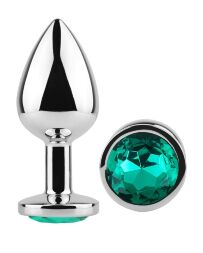 Анальна пробка з кристалом EGZO - Silver Round Plug Marine size S