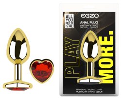 Анальная пробка с кристаллом EGZO - Gold Heart Plug Red size S