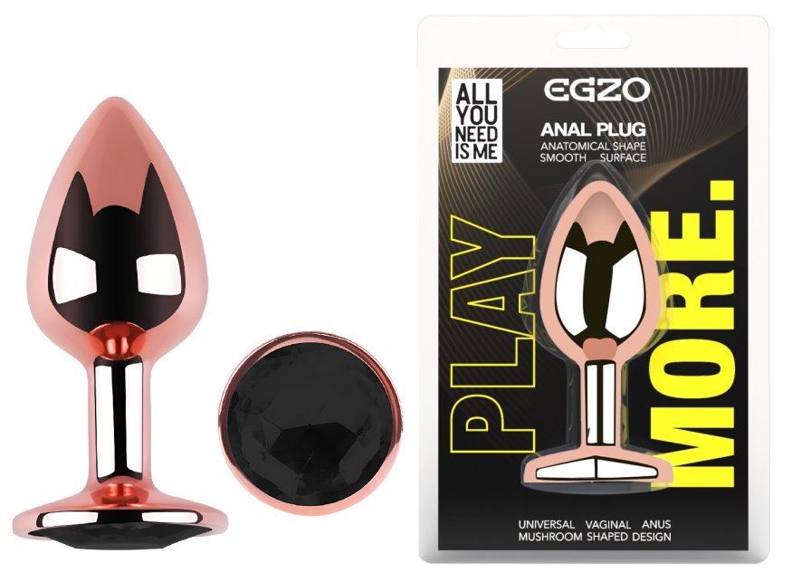 Анальная пробка с кристаллом EGZO - Rose Gold Round Plug Black size M