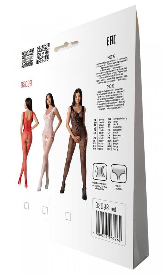 Бодістокінг з крилами Passion BS098 One Size, red, середня сітка, відкритий доступ