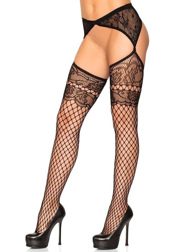 Черные чулки Leg Avenue Net Garterbelt Black